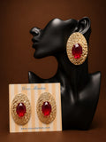 Oval Hammered Gold Statement Earrings with Red Rhinestone – Prism Luxe