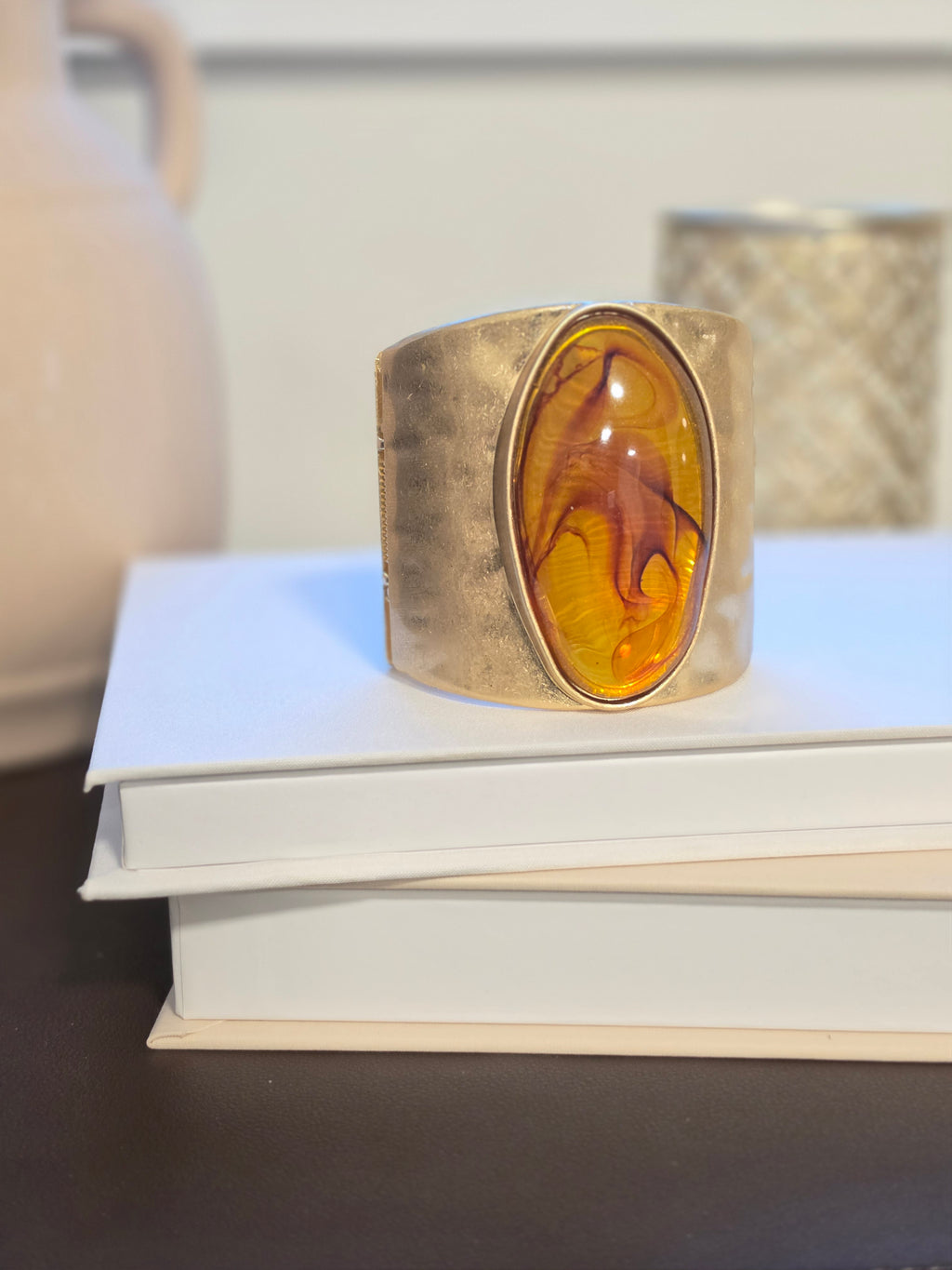 Chunky Gold Cuff Bracelet Marble Stone