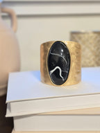 Chunky Gold Cuff Bracelet Marble Stone